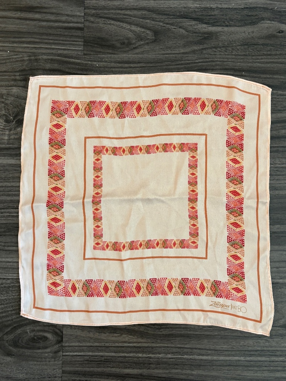 PatBO x Zacapa Revolve silk panneaux scarf pink orange square